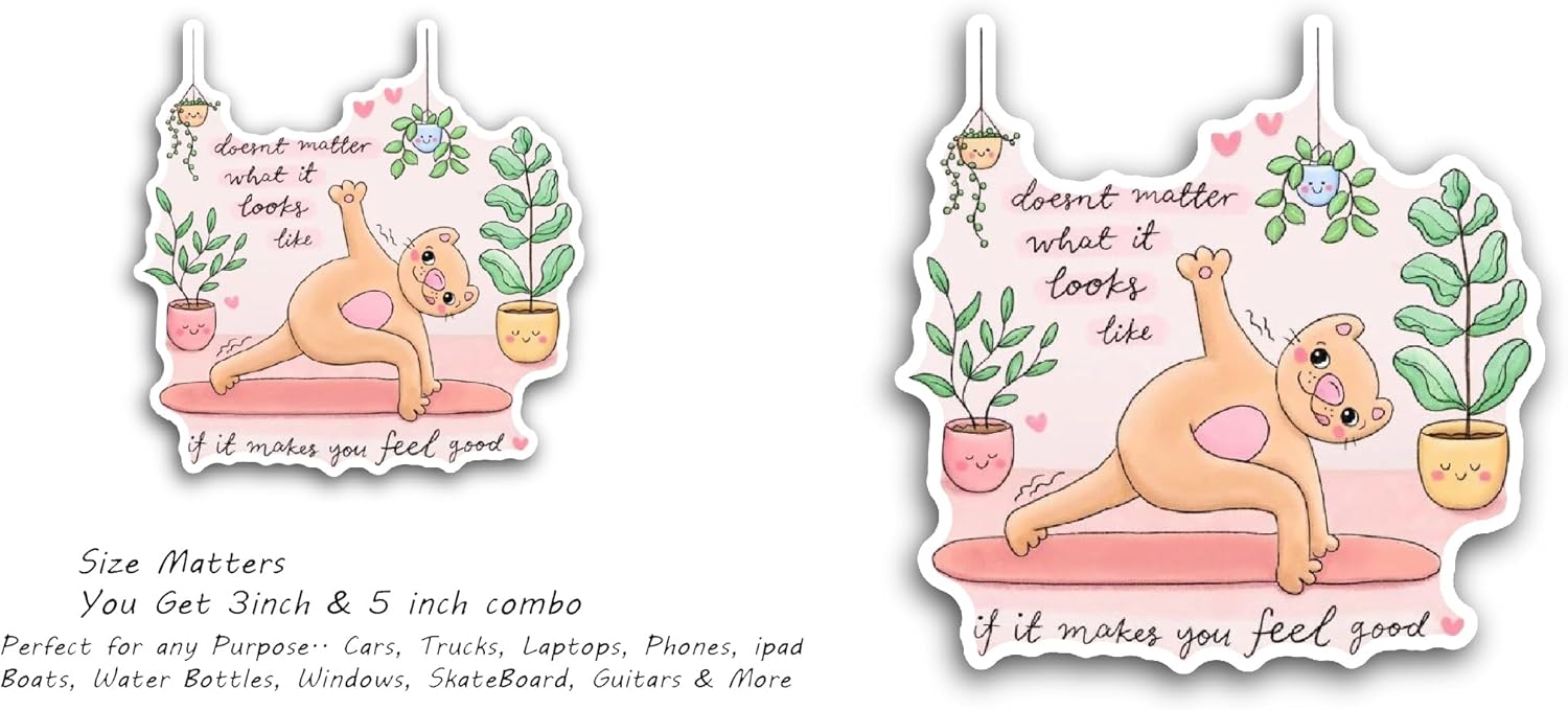 2 (Pieces) 3" and 5" Self Love Text with Cat Drawing Sticker, Waterproof Vinyl Decals for Many Purpose Like Cars, Trucks, Laptops, Phones, Windows and More