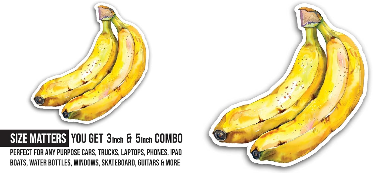 2 (Pieces) 3" and 5" Banana with Spots Sticker, Waterproof Vinyl Decals for Many Purpose Like Cars, Trucks, Laptops, Phones, Windows and More