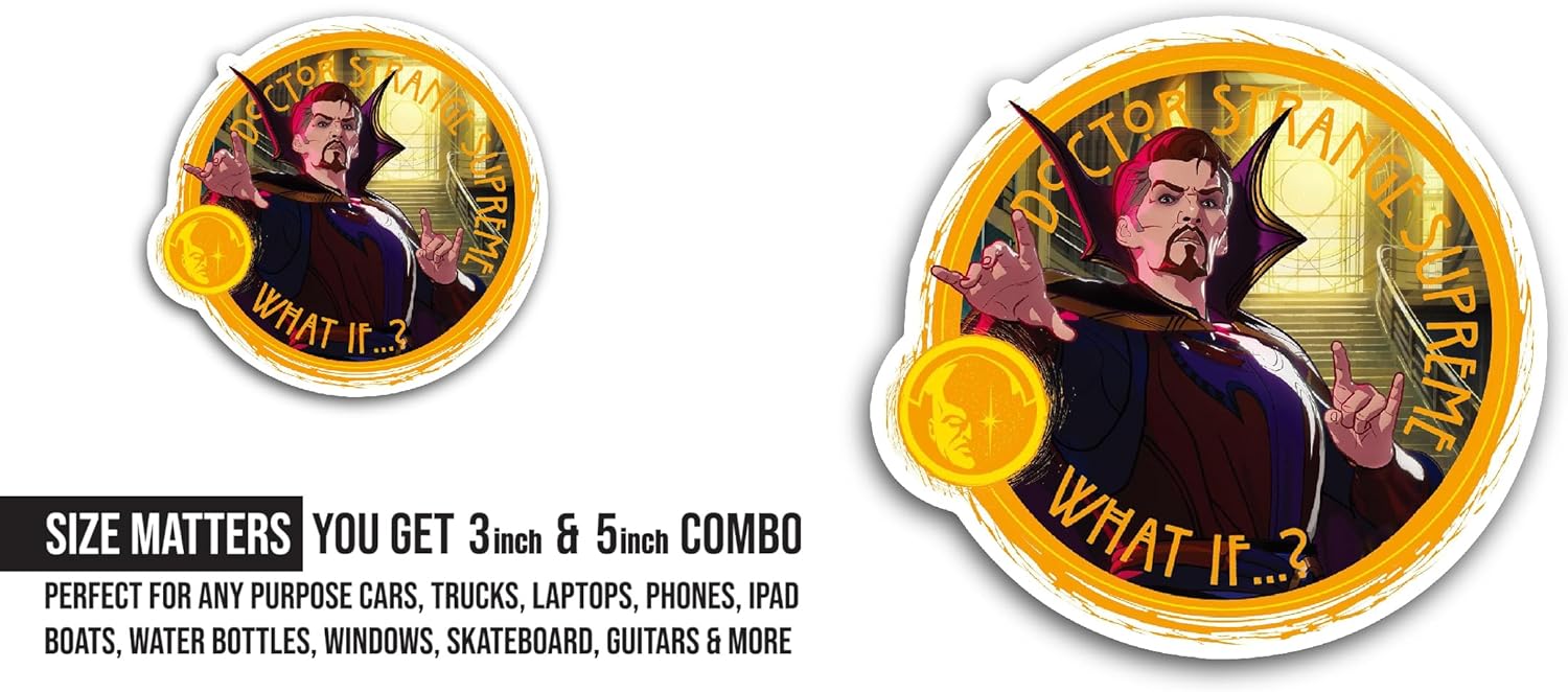 2 (Pieces) 3" and 5" Doctor Strange Supreme Sticker, Waterproof Vinyl Decals for Many Purpose Like Cars, Trucks, Laptops, Phones, Windows and More