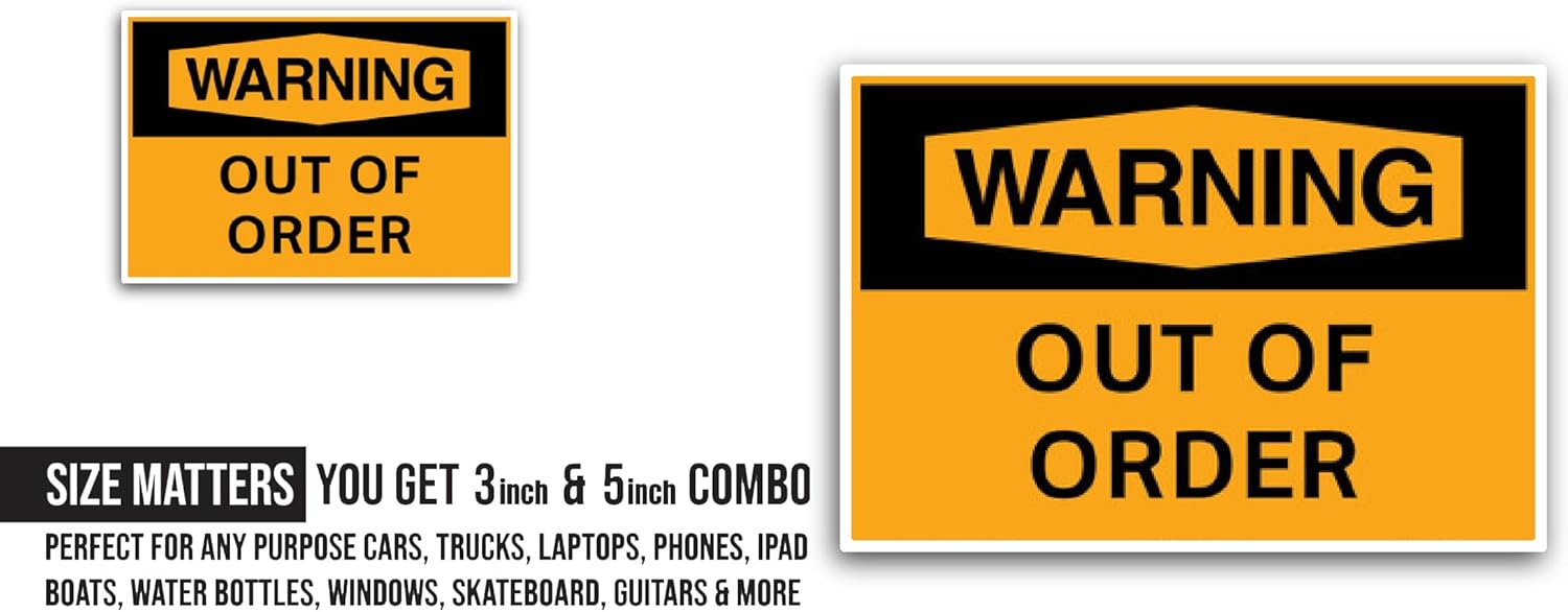 2 (Pieces) 3" and 5" Out of Order Sticker, Waterproof Vinyl Decals for Many Purpose Like Cars, Trucks, Laptops, Phones, Windows and More