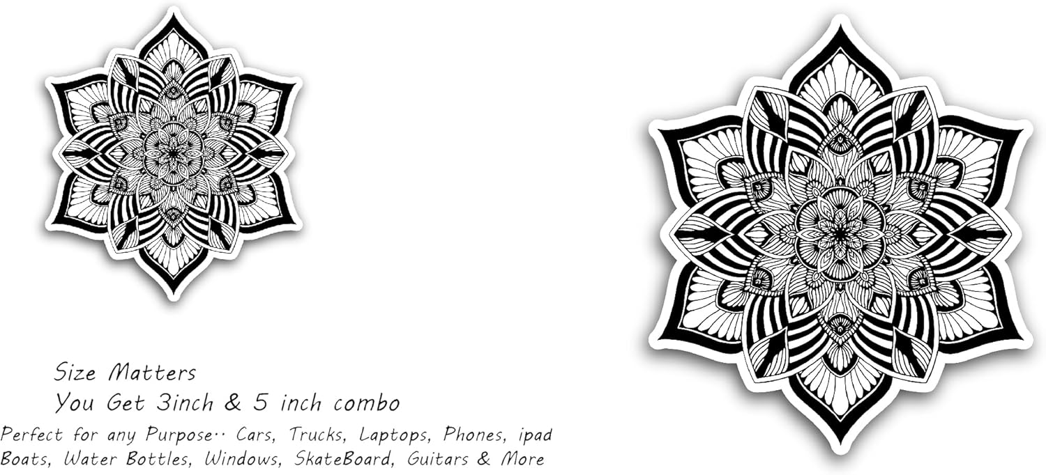 2 (Pieces) 3" and 5" Mandala Sticker, Waterproof Vinyl Decals for Many Purpose Like Cars, Trucks, Laptops, Phones, Windows and More