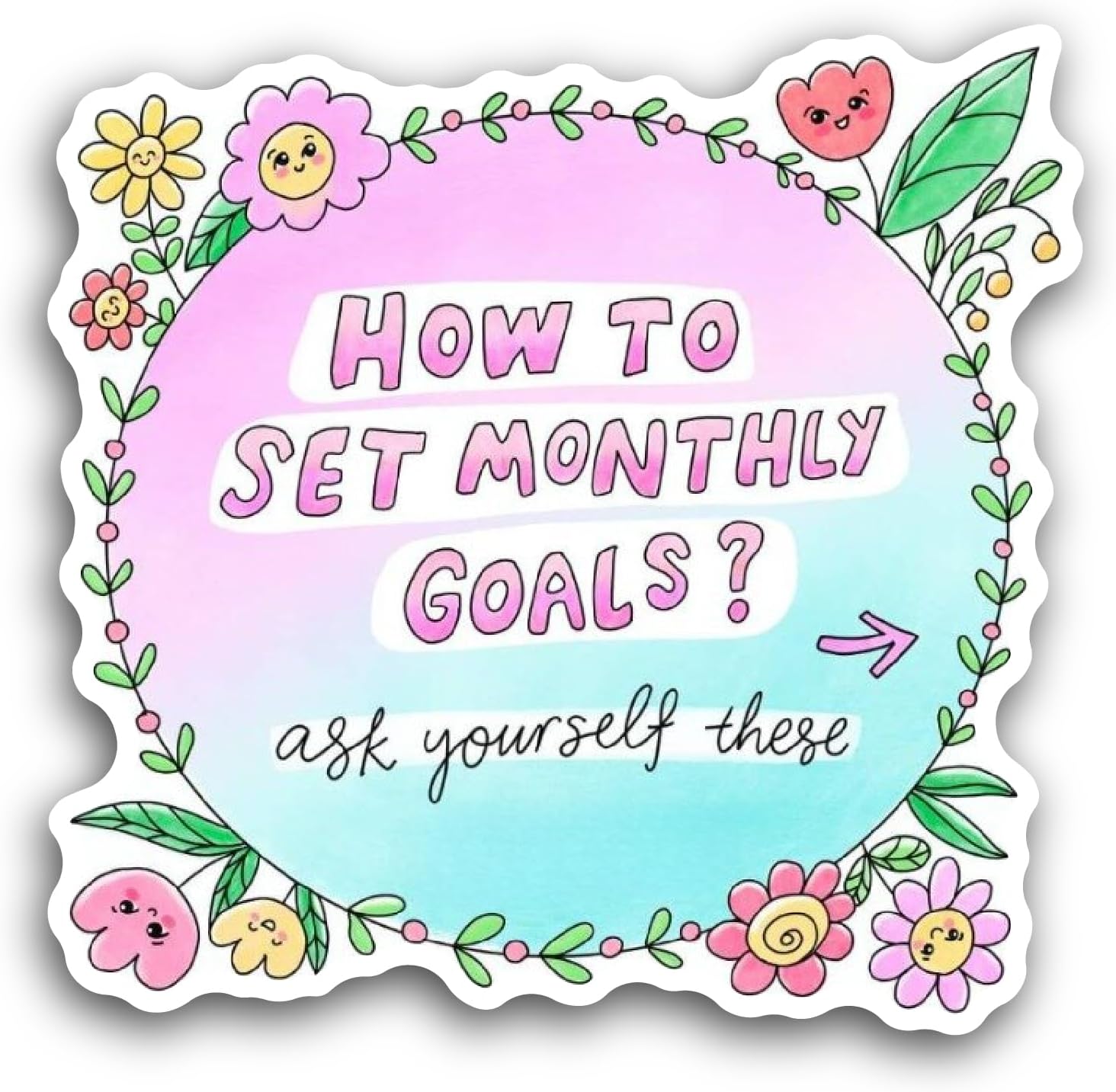 2 (Pieces) 3" and 5" How to Set Monthly Goals Text Sticker, Waterproof Vinyl Decals for Many Purpose Like Cars, Trucks, Laptops, Phones, Windows and More