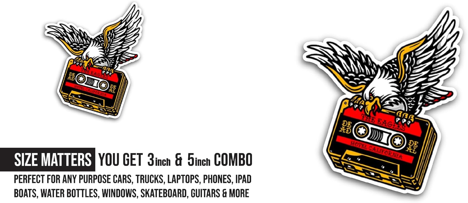 2 (Pieces) 3" and 5" Cartoon Eagle Art Sticker, Waterproof Vinyl Decals for Many Purpose Like Cars, Trucks, Laptops, Phones, Windows and More
