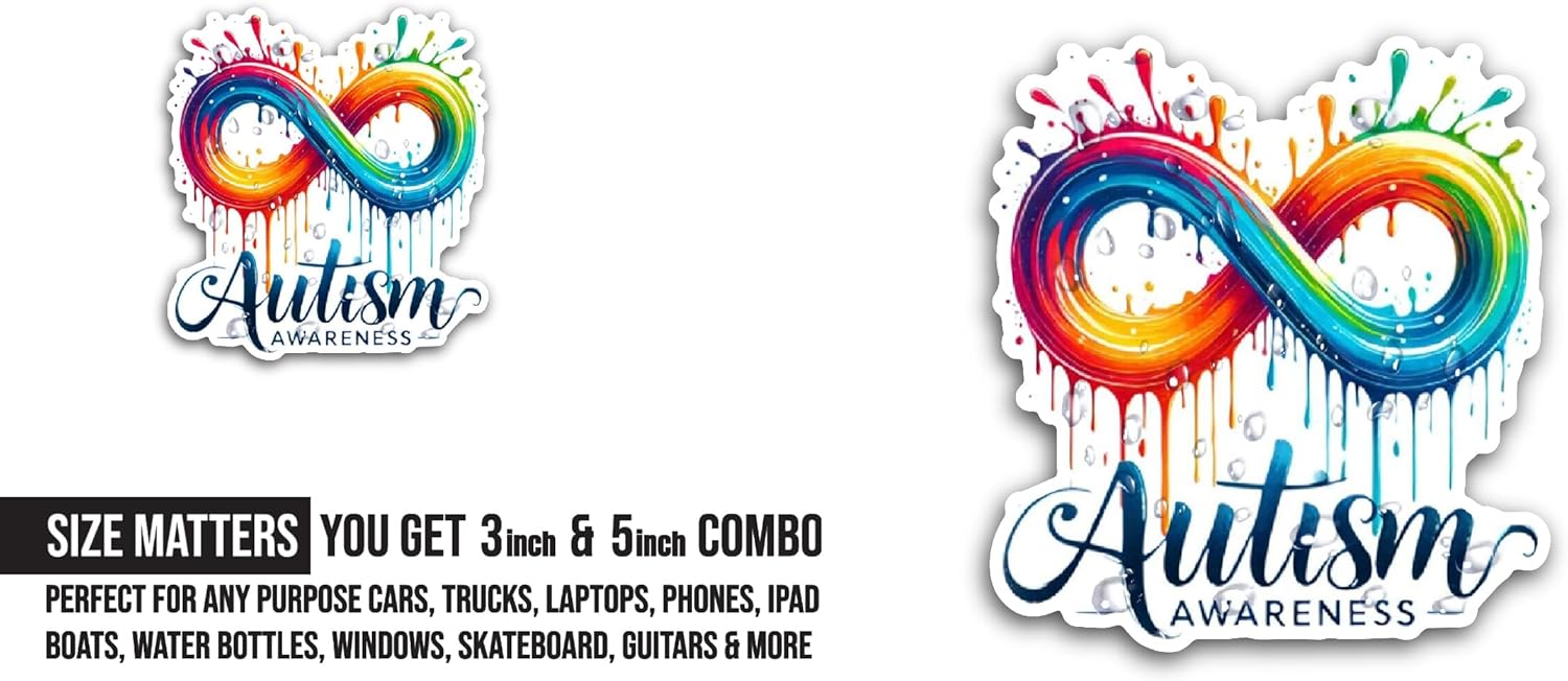 2 (Pieces) 3" and 5" Autism Awareness Sticker, Waterproof Vinyl Decals for Many Purpose Like Cars, Trucks, Laptops, Phones, Windows and More