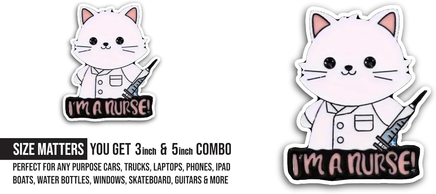 2 (Pieces) 3" and 5" I'm A Nurse Sticker, Waterproof Vinyl Decals for Many Purpose Like Cars, Trucks, Laptops, Phones, Windows and More