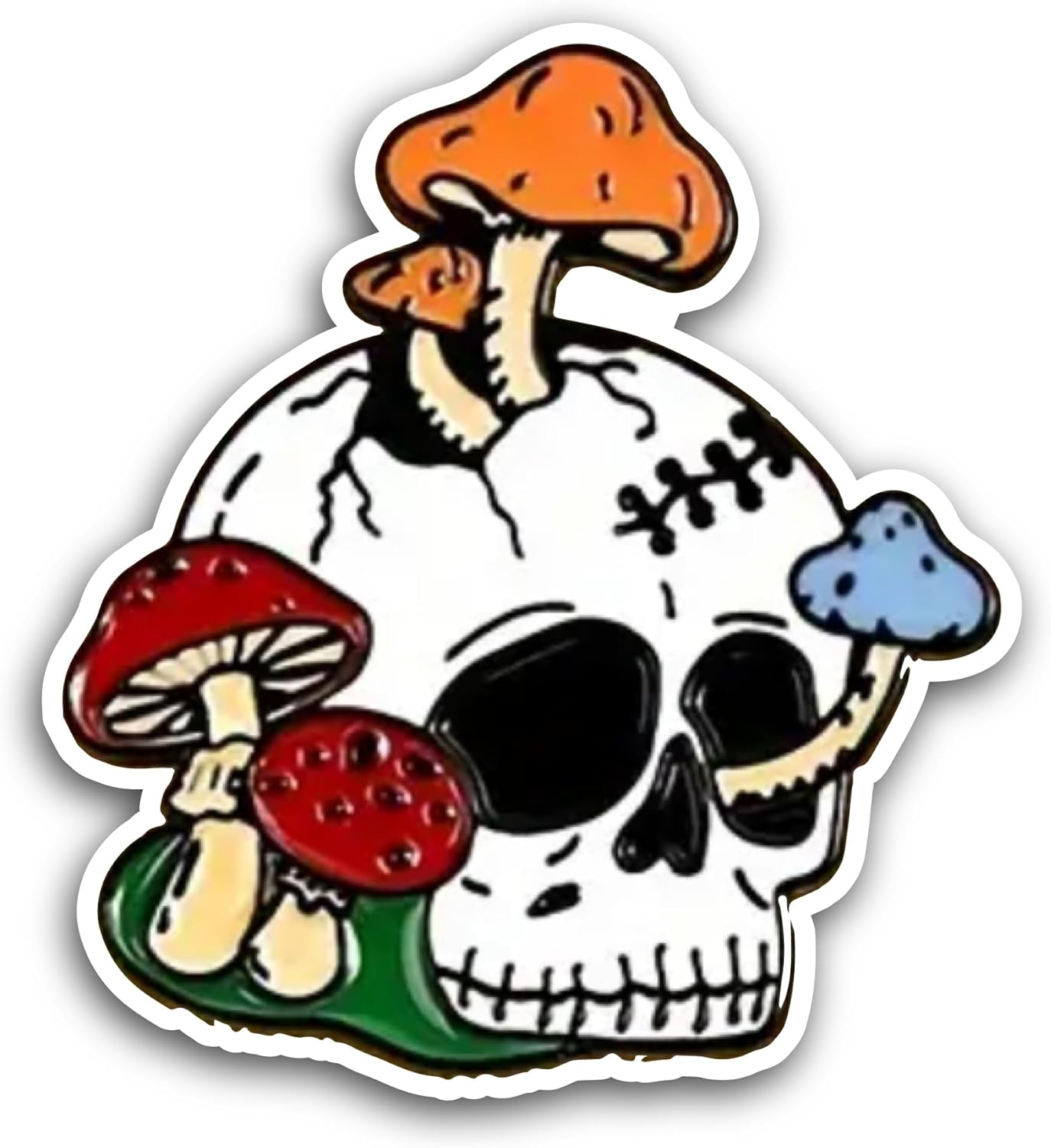 2 (Pieces) 3" and 5" Skull with Mushrooms Sticker, Waterproof Vinyl Decals for Many Purpose Like Cars, Trucks, Laptops, Phones, Windows and More
