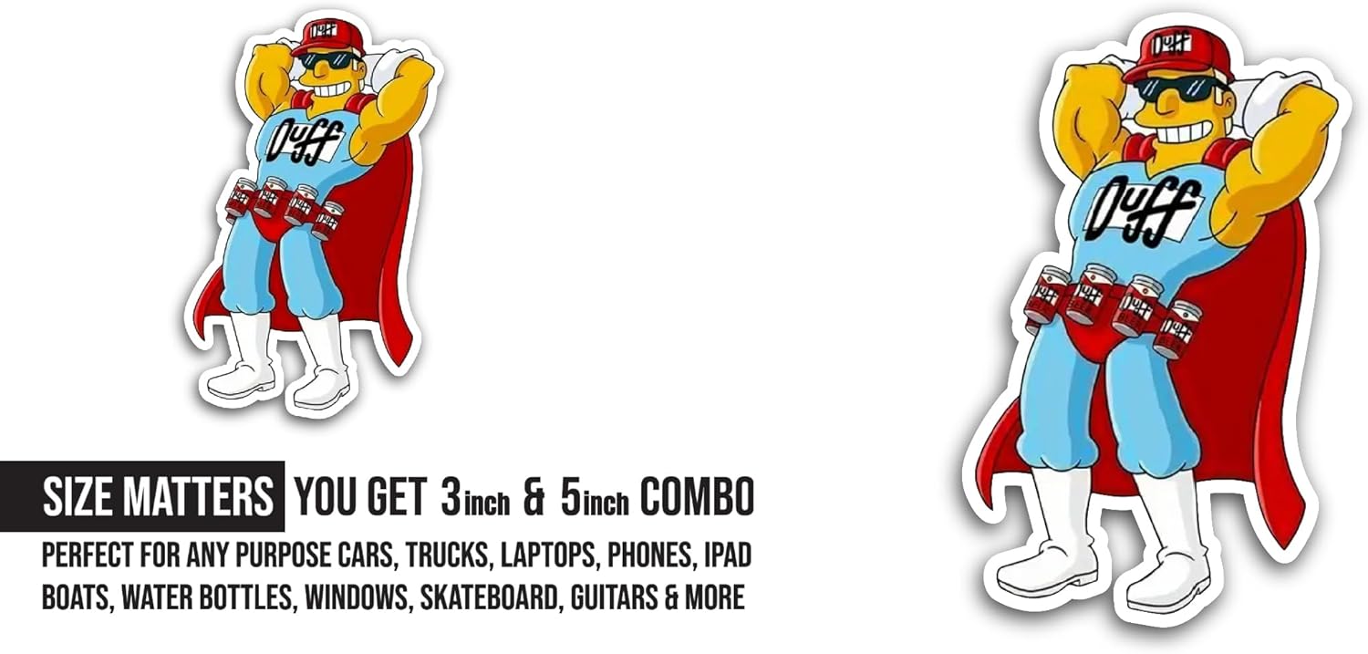 2 (Pieces) 3" and 5" Duffm@n Sticker, Waterproof Vinyl Decals for Many Purpose Like Cars, Trucks, Laptops, Phones, Windows and More