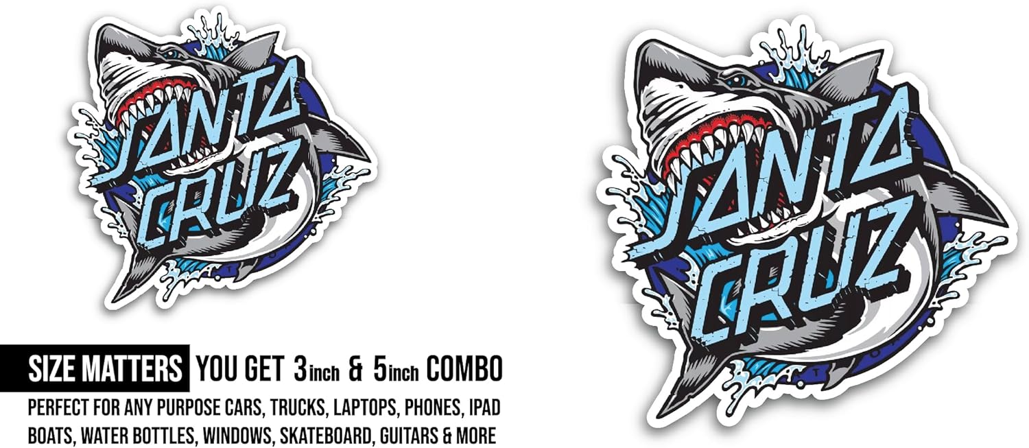 2 (Pieces) 3" and 5" Santa Cruz Sticker, Waterproof Vinyl Decals for Many Purpose Like Cars, Trucks, Laptops, Phones, Windows and More