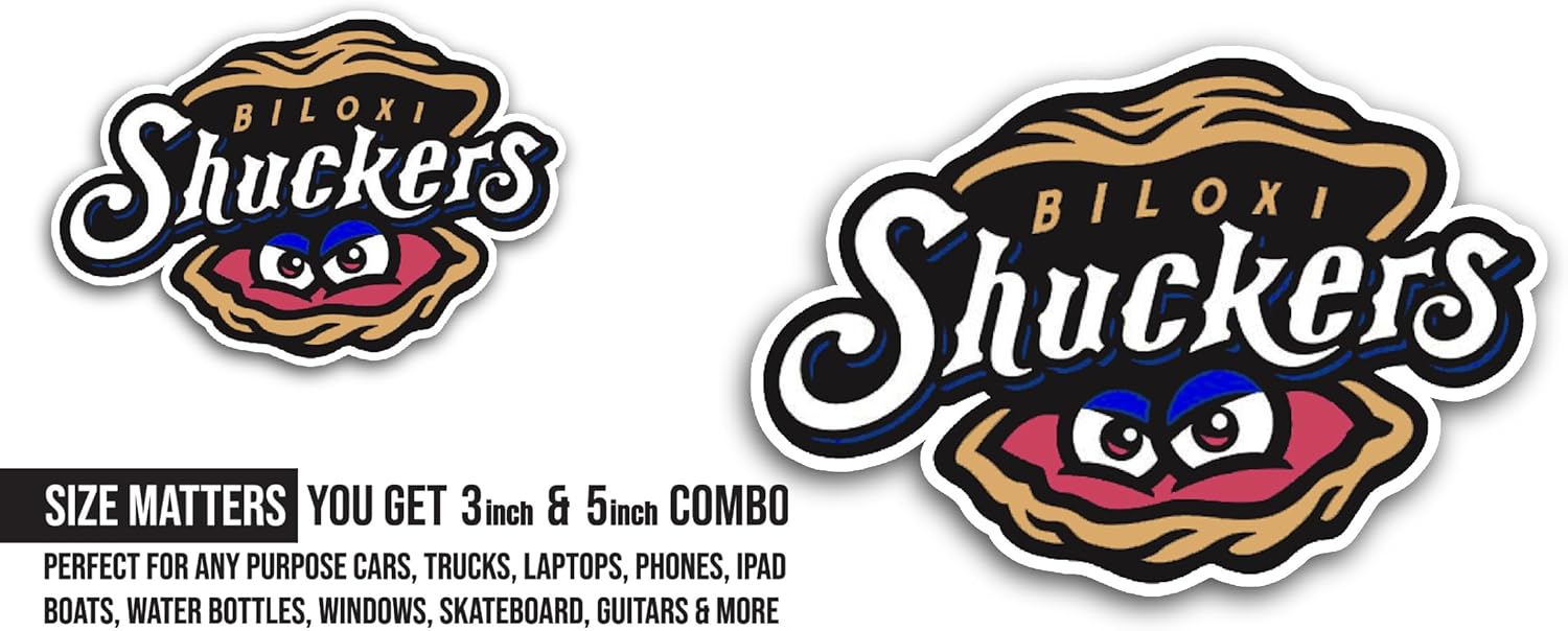 2 (Pieces) 3" and 5" Bil0xi Shuckers Sticker, Waterproof Vinyl Decals for Many Purpose Like Cars, Trucks, Laptops, Phones, Windows and More