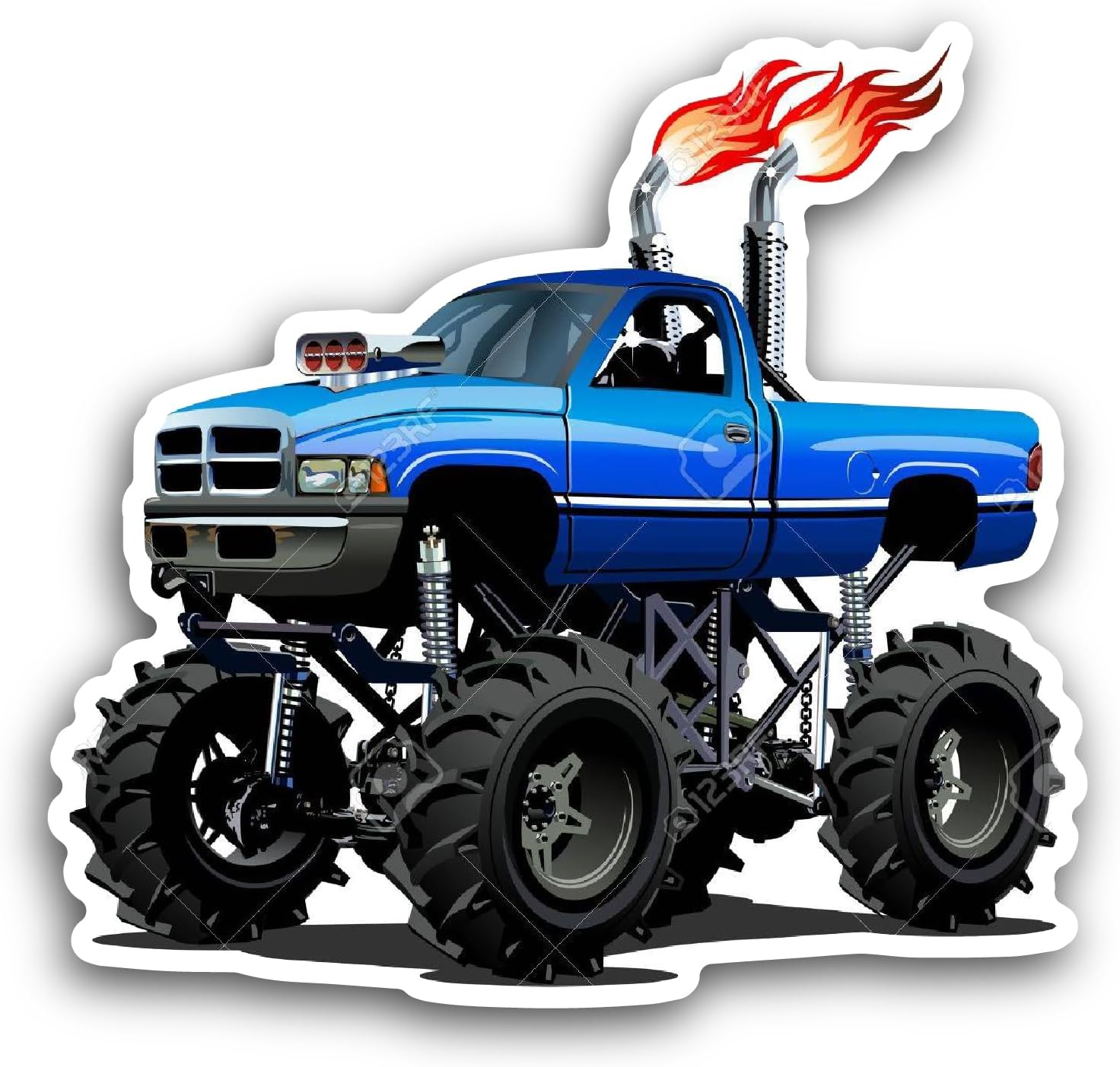 2 (Pieces) 3" and 5" Blue Monster Cartoon Truck Sticker, Waterproof Vinyl Decals for Many Purpose Like Cars, Trucks, Laptops, Phones, Windows and More