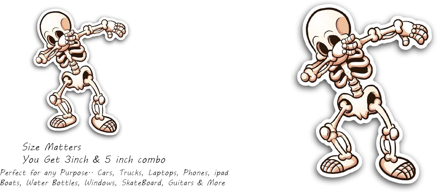 2 (Pieces) 3" and 5" Funny Skeleton Decals Sticker, Waterproof Vinyl Decals for Many Purpose Like Cars, Trucks, Laptops, Phones, Windows and More