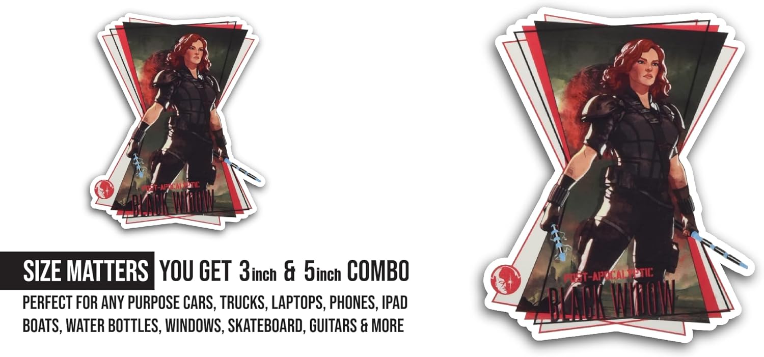 2 (Pieces) 3" and 5" Women Hero with Black Outfit Sticker, Waterproof Vinyl Decals for Many Purpose Like Cars, Trucks, Laptops, Phones, Windows and More