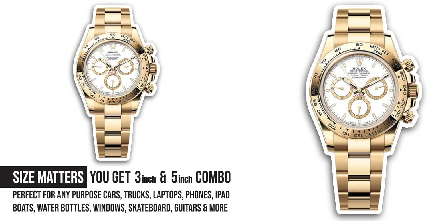 2 (Pieces) 3" and 5" Golden Watch Sticker, Waterproof Vinyl Decals for Many Purpose Like Cars, Trucks, Laptops, Phones, Windows and More