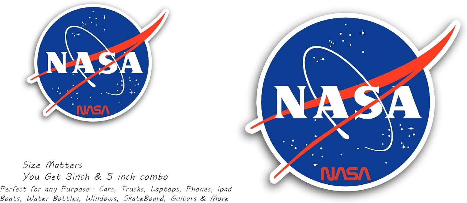 2 (Pieces) 3" and 5" NASA Logo Sticker, Waterproof Vinyl Decals for Many Purpose Like Cars, Trucks, Laptops, Phones, Windows and More