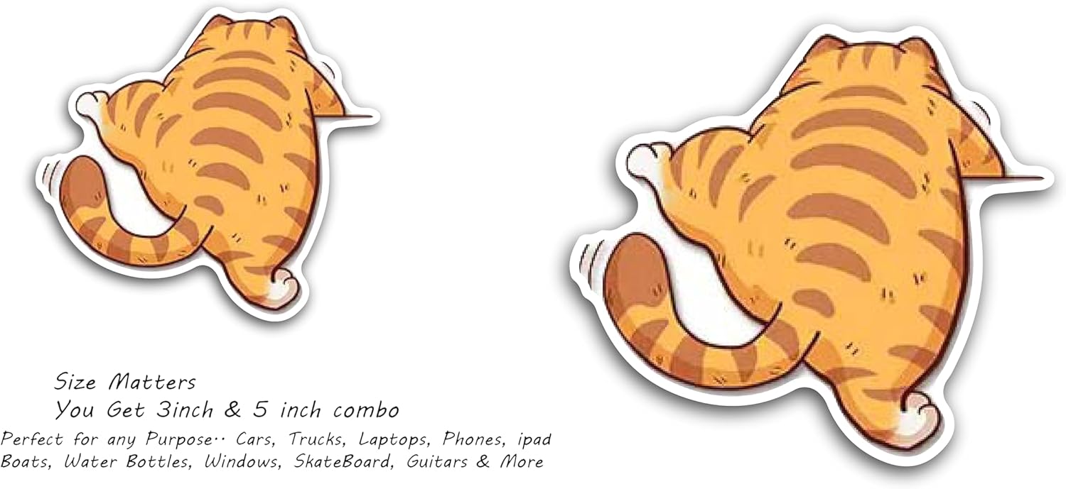 2 (Pieces) 3" and 5" Orange Color cat Decal Sticker, Waterproof Vinyl Decals for Many Purpose Like Cars, Trucks, Laptops, Phones, Windows and More
