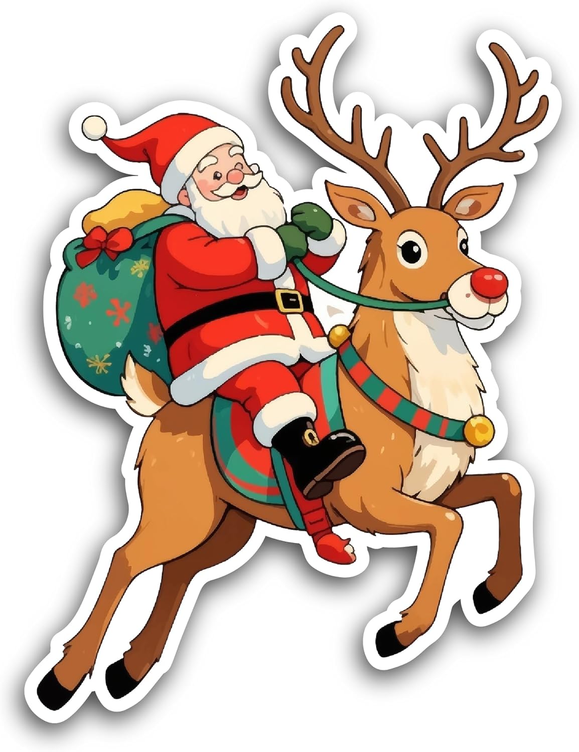 2 (Pieces) 3" and 5" Santa Claus Riding A Deer Sticker, Waterproof Vinyl Decals for Many Purpose Like Cars, Trucks, Laptops, Phones, Windows and More