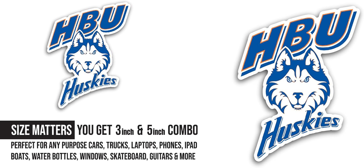 2 (Pieces) 3" and 5" Houst0n Baptist Huskies Sticker, Waterproof Vinyl Decals for Many Purpose Like Cars, Trucks, Laptops, Phones, Windows and More