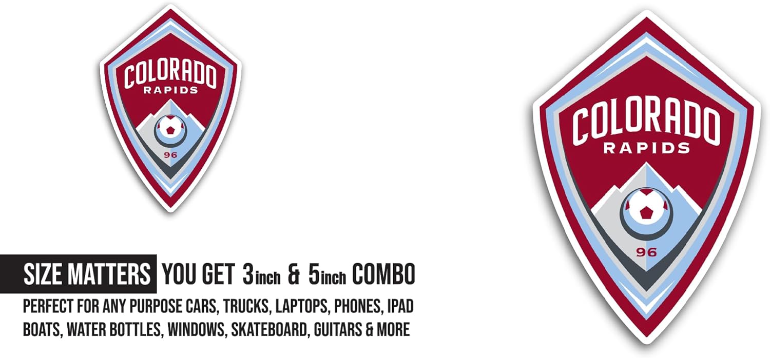 2 (Pieces) 3" and 5" Col0rado Rapids Sticker, Waterproof Vinyl Decals for Many Purpose Like Cars, Trucks, Laptops, Phones, Windows and More