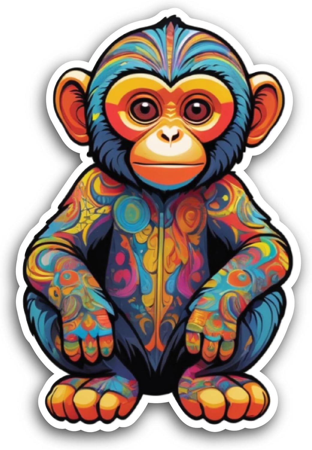 2 (Pieces) 3" and 5" Cute Colorful Monkey Sticker, Waterproof Vinyl Decals for Many Purpose Like Cars, Trucks, Laptops, Phones, Windows and More