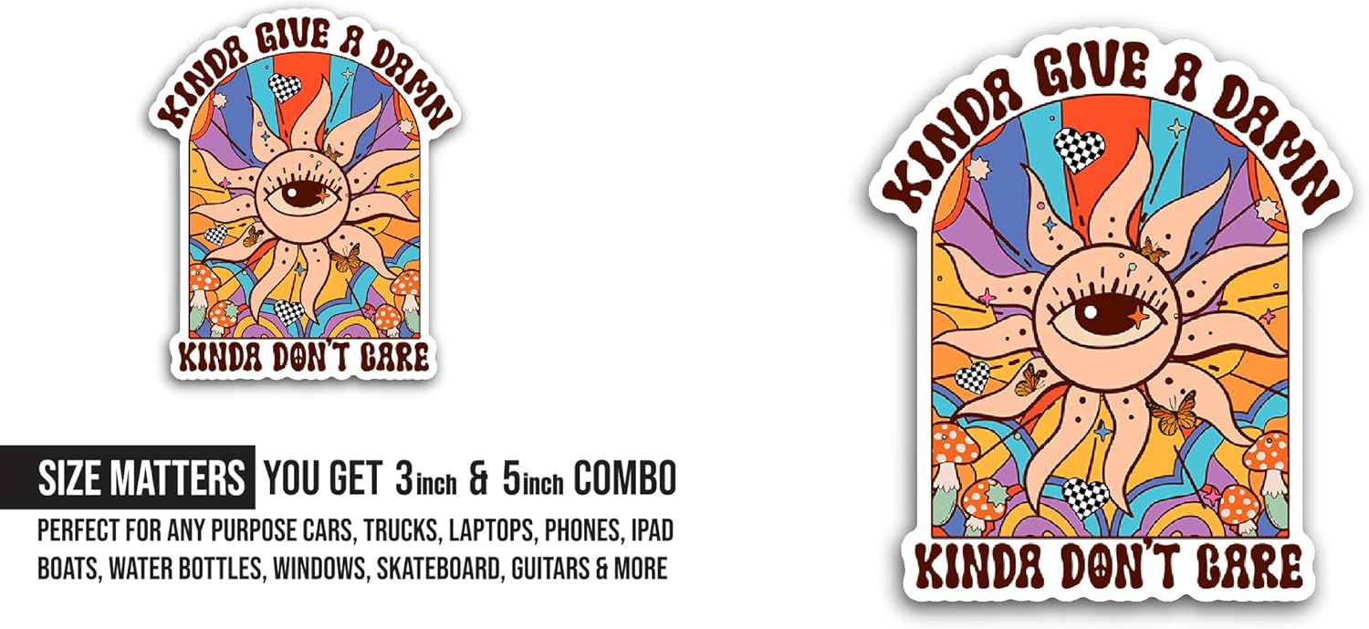 2 (Pieces) 3" and 5" Kinda Give A Damn Sticker, Waterproof Vinyl Decals for Many Purpose Like Cars, Trucks, Laptops, Phones, Windows and More