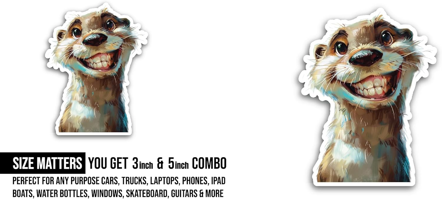 2 (Pieces) 3" and 5" Happy Otter Sticker, Waterproof Vinyl Decals for Many Purpose Like Cars, Trucks, Laptops, Phones, Windows and More