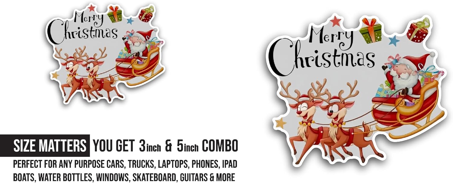 2 (Pieces) 3" and 5" Merry Christmas Message Sticker, Waterproof Vinyl Decals for Many Purpose Like Cars, Trucks, Laptops, Phones, Windows and More