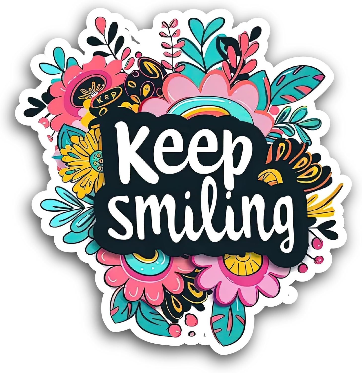 2 (Pieces) 3" and 5" Keep Smiling Sticker, Waterproof Vinyl Decals for Many Purpose Like Cars, Trucks, Laptops, Phones, Windows and More