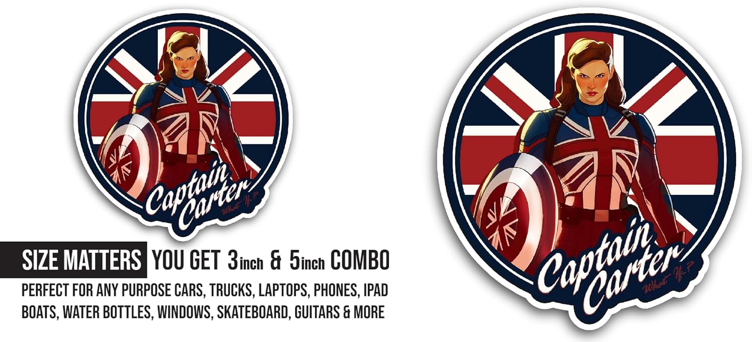 2 (Pieces) 3" and 5" Captain Carter Sticker, Waterproof Vinyl Decals for Many Purpose Like Cars, Trucks, Laptops, Phones, Windows and More