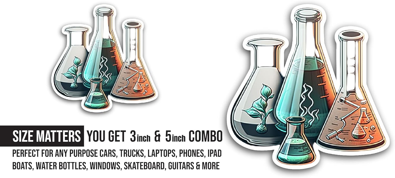 2 (Pieces) 3" and 5" Chemical Flasks Sticker, Waterproof Vinyl Decals for Many Purpose Like Cars, Trucks, Laptops, Phones, Windows and More