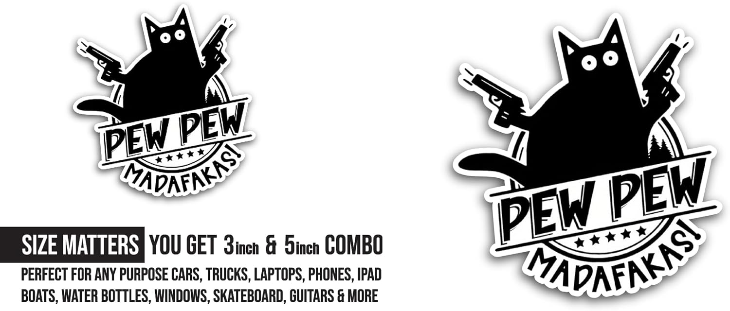 2 (Pieces) 3" and 5" Pew Pew Madafakas Sticker, Waterproof Vinyl Decals for Many Purpose Like Cars, Trucks, Laptops, Phones, Windows and More