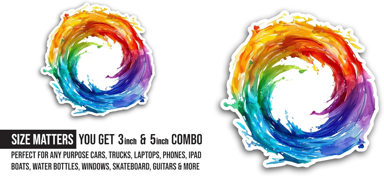 2 (Pieces) 3" and 5" Colourful Splash Sticker, Waterproof Vinyl Decals for Many Purpose Like Cars, Trucks, Laptops, Phones, Windows and More