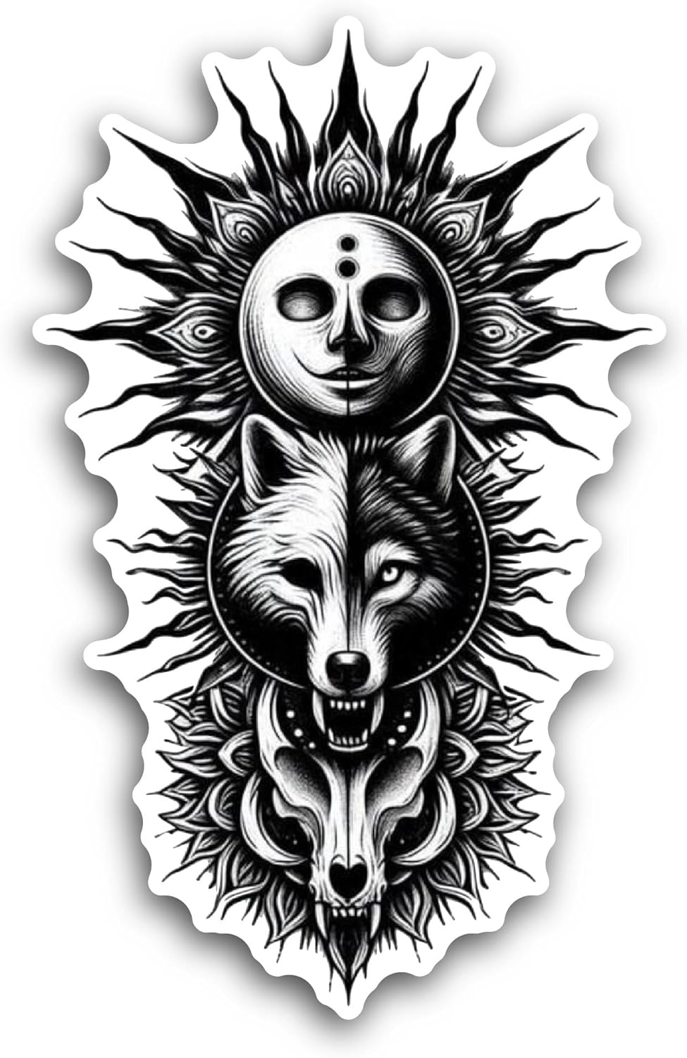2 (Pieces) 3" and 5" Wolf Face Sticker, Waterproof Vinyl Decals for Many Purpose Like Cars, Trucks, Laptops, Phones, Windows and More