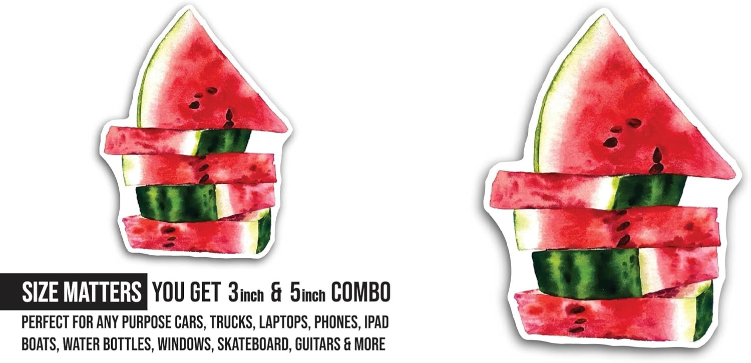 2 (Pieces) 3" and 5" Watermelon Slices Sticker, Waterproof Vinyl Decals for Many Purpose Like Cars, Trucks, Laptops, Phones, Windows and More