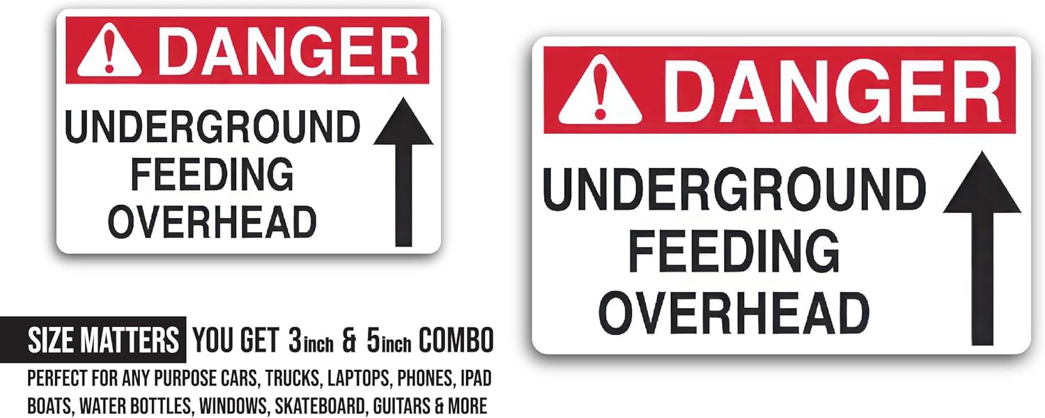 2 (Pieces) 3" and 5" Underground Feeding Overhead Decal Sticker, Waterproof Vinyl Decals for Many Purpose Like Cars, Trucks, Laptops, Phones, Windows and More