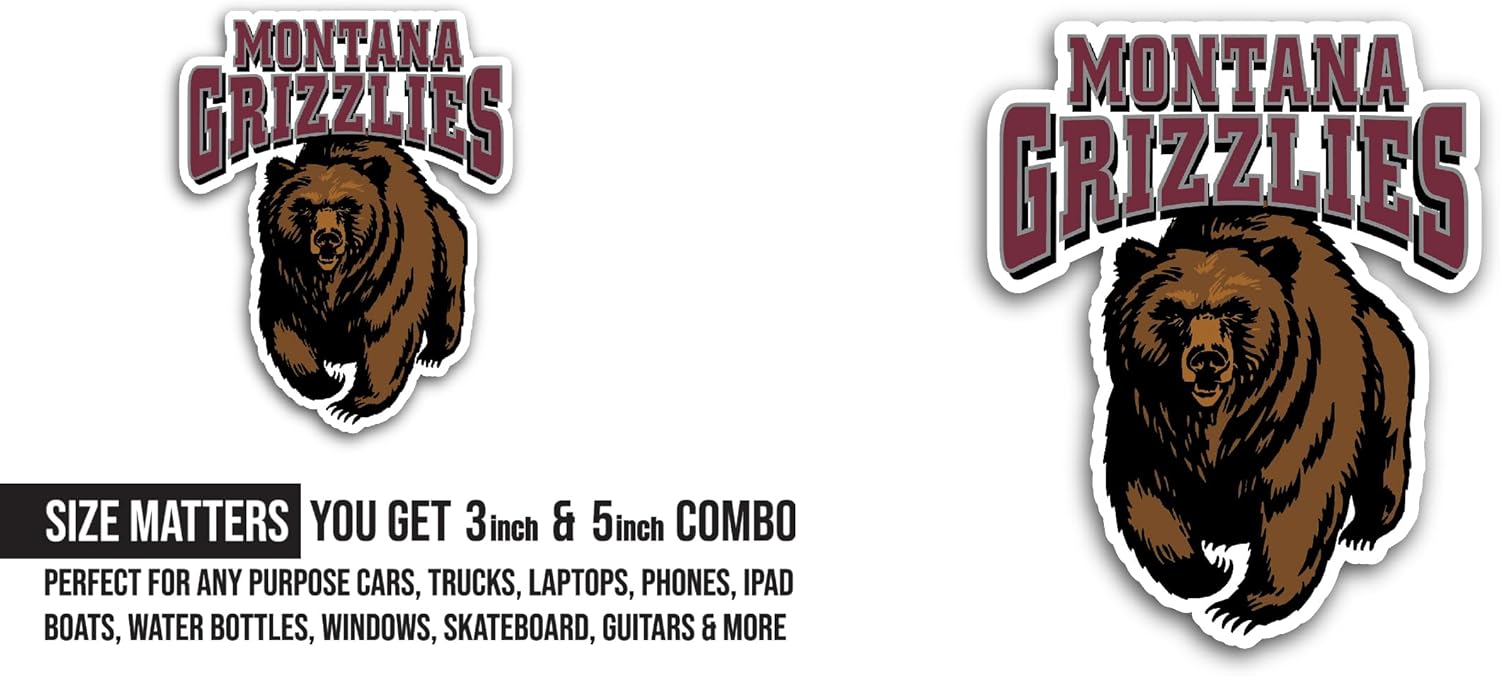 2 (Pieces) 3" and 5" M0ntana Grizzlies Sticker, Waterproof Vinyl Decals for Many Purpose Like Cars, Trucks, Laptops, Phones, Windows and More