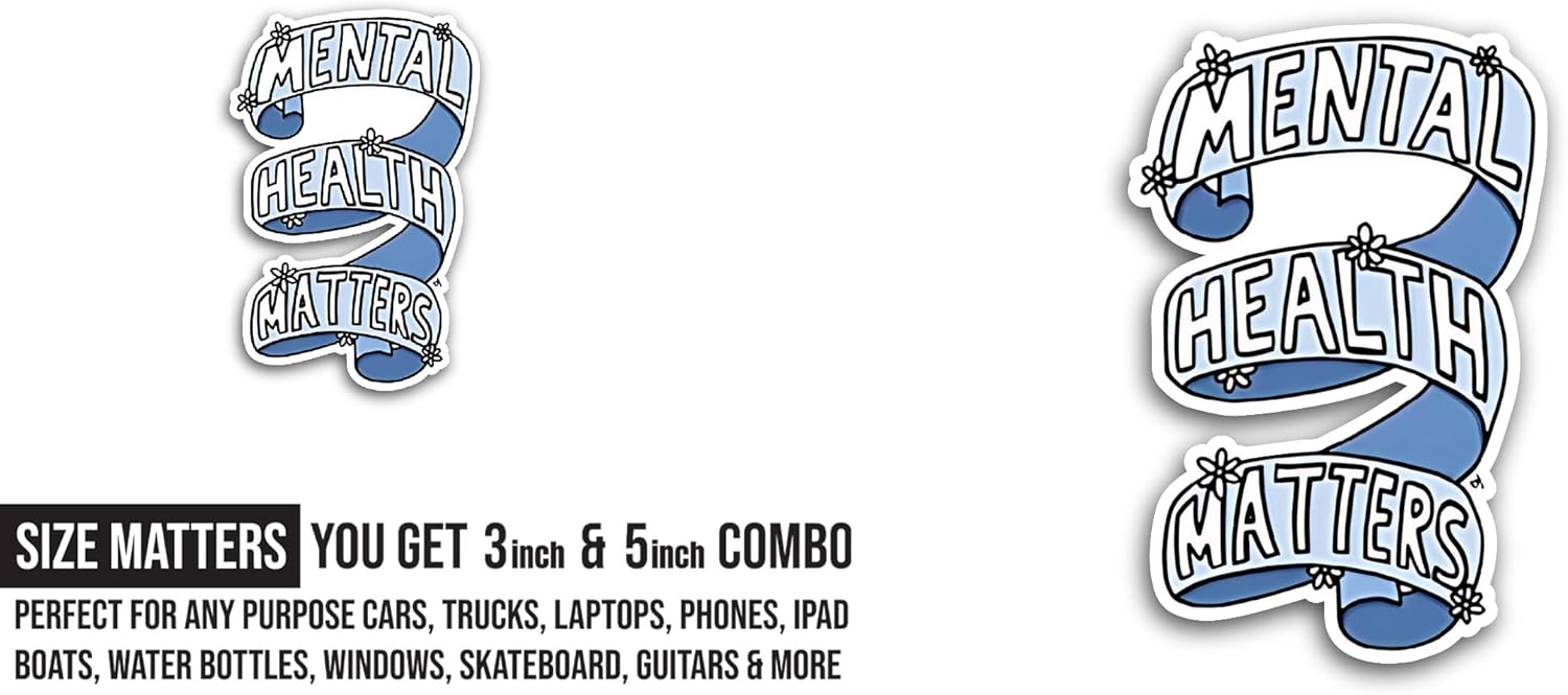 2 (Pieces) 3" and 5" Mental Health Lettering Design Sticker, Waterproof Vinyl Decals for Many Purpose Like Cars, Trucks, Laptops, Phones, Windows and More