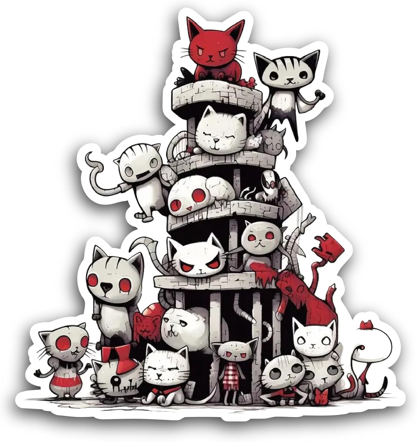 2 (Pieces) 3" and 5" Cats with Red Eyes Sticker, Waterproof Vinyl Decals for Many Purpose Like Cars, Trucks, Laptops, Phones, Windows and More