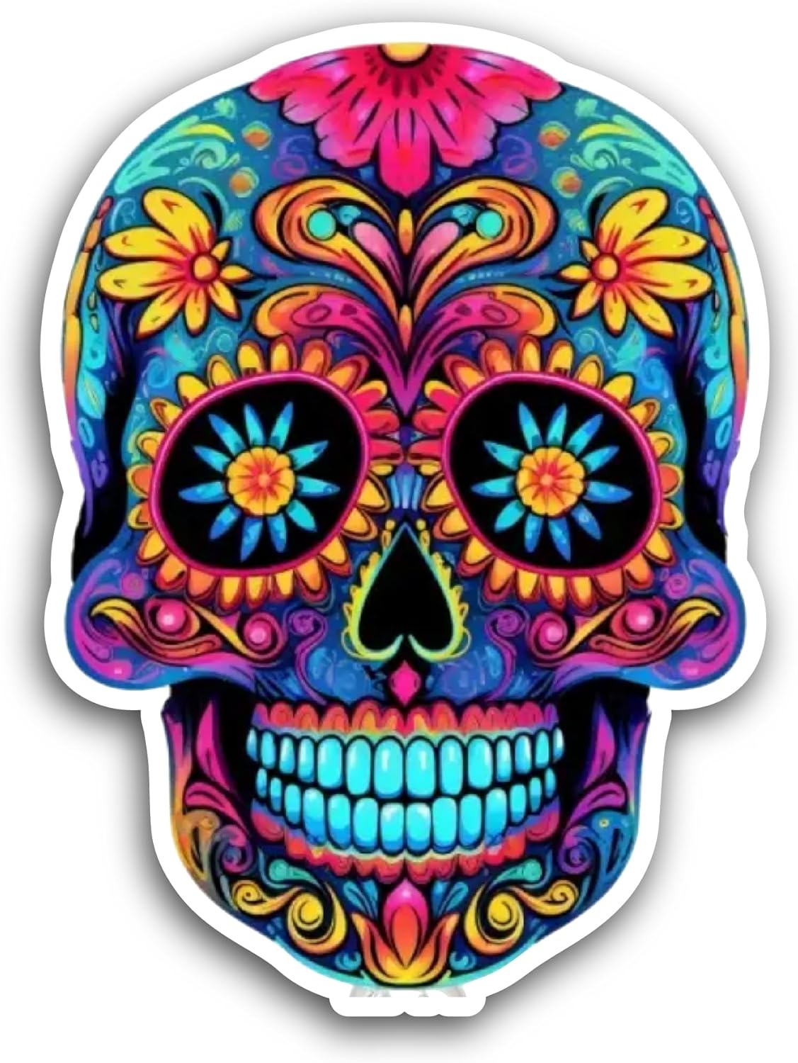 2 (Pieces) 3" and 5" Colorful Skull Face Sticker, Waterproof Vinyl Decals for Many Purpose Like Cars, Trucks, Laptops, Phones, Windows and More