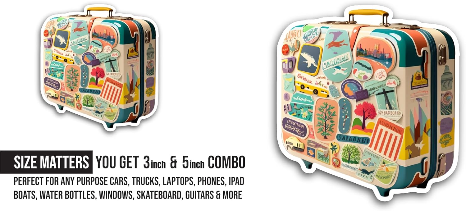2 (Pieces) 3" and 5" Travel Bag Luggage Sticker, Waterproof Vinyl Decals for Many Purpose Like Cars, Trucks, Laptops, Phones, Windows and More