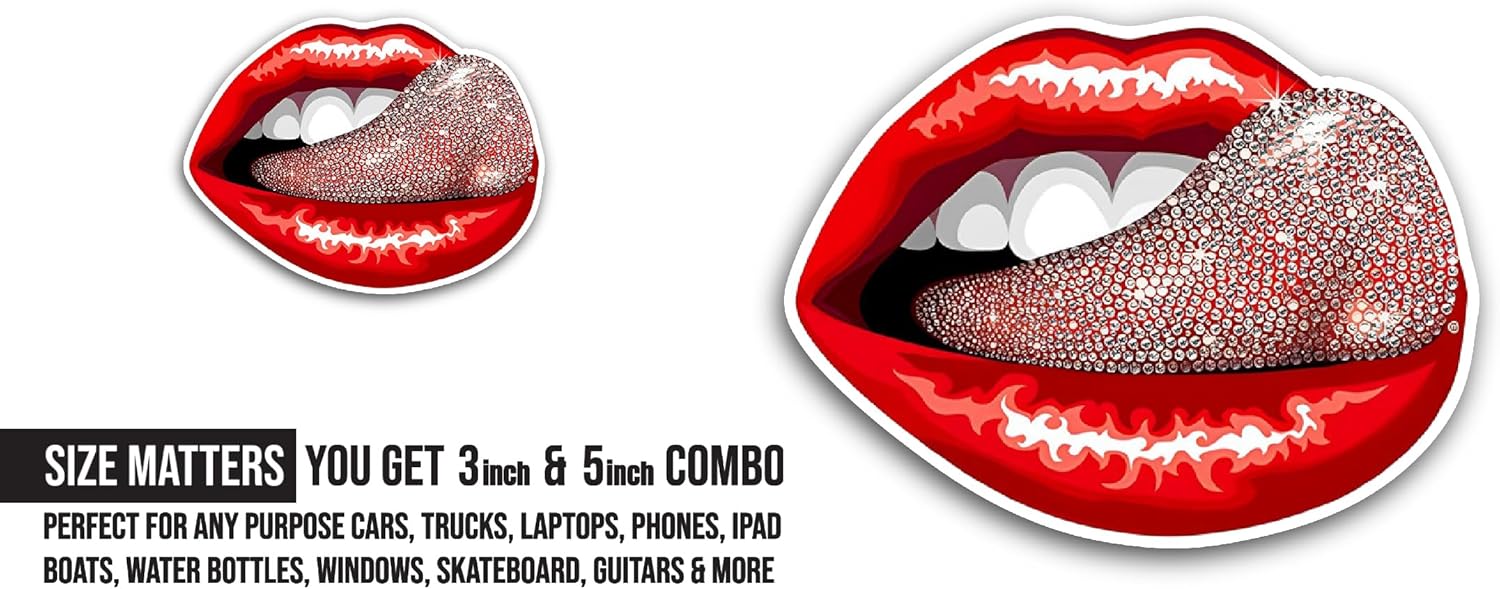 2 (Pieces) 3" and 5" Red Lips Sticker, Waterproof Vinyl Decals for Many Purpose Like Cars, Trucks, Laptops, Phones, Windows and More