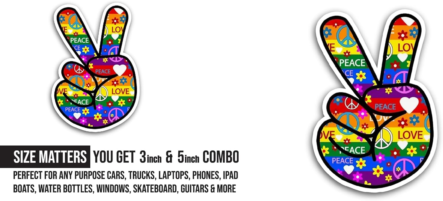 2 (Pieces) 3" and 5" Peace Sign Sticker, Waterproof Vinyl Decals for Many Purpose Like Cars, Trucks, Laptops, Phones, Windows and More