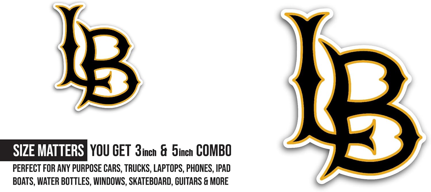 2 (Pieces) 3" and 5" L0ng Beach State Logo Sticker, Waterproof Vinyl Decals for Many Purpose Like Cars, Trucks, Laptops, Phones, Windows and More