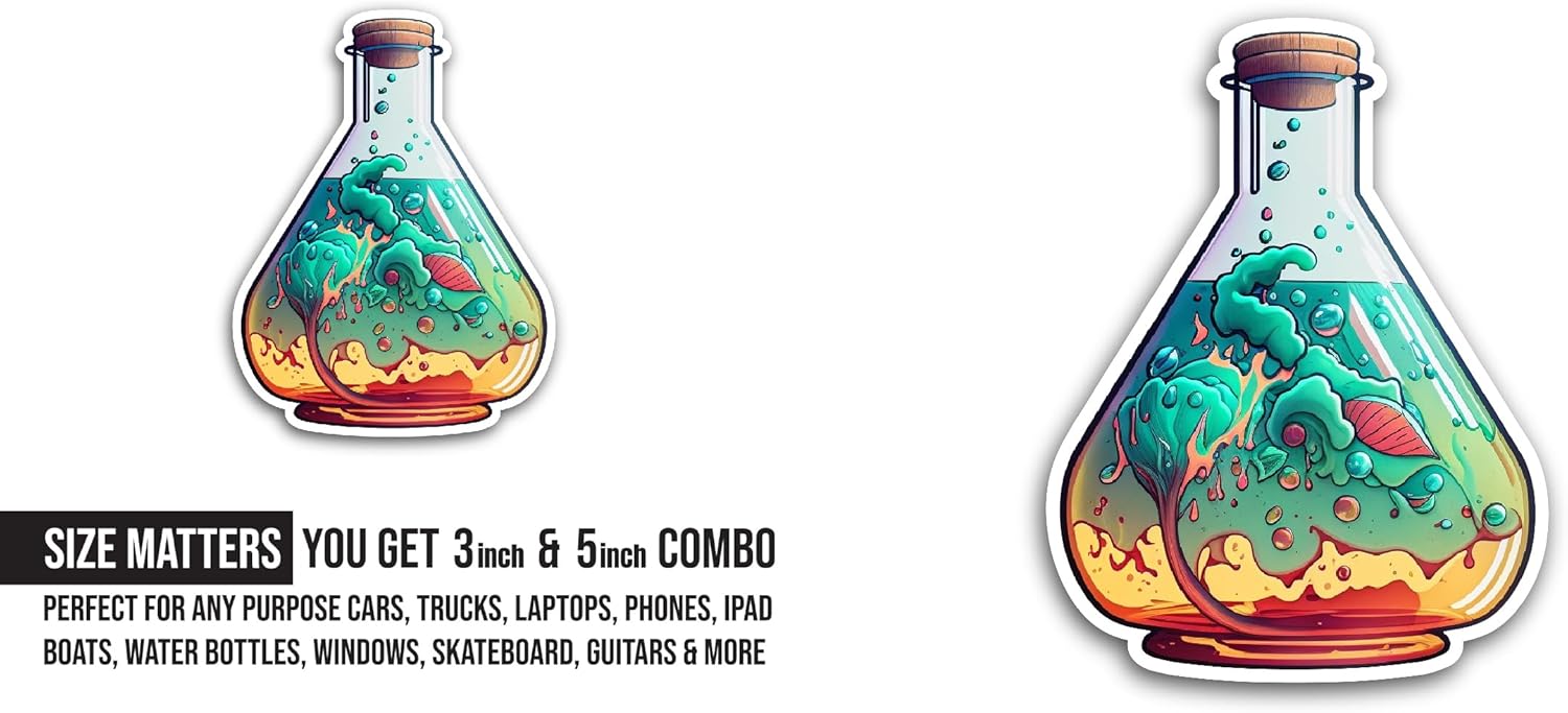 2 (Pieces) 3" and 5" Chemical Flask Sticker, Waterproof Vinyl Decals for Many Purpose Like Cars, Trucks, Laptops, Phones, Windows and More