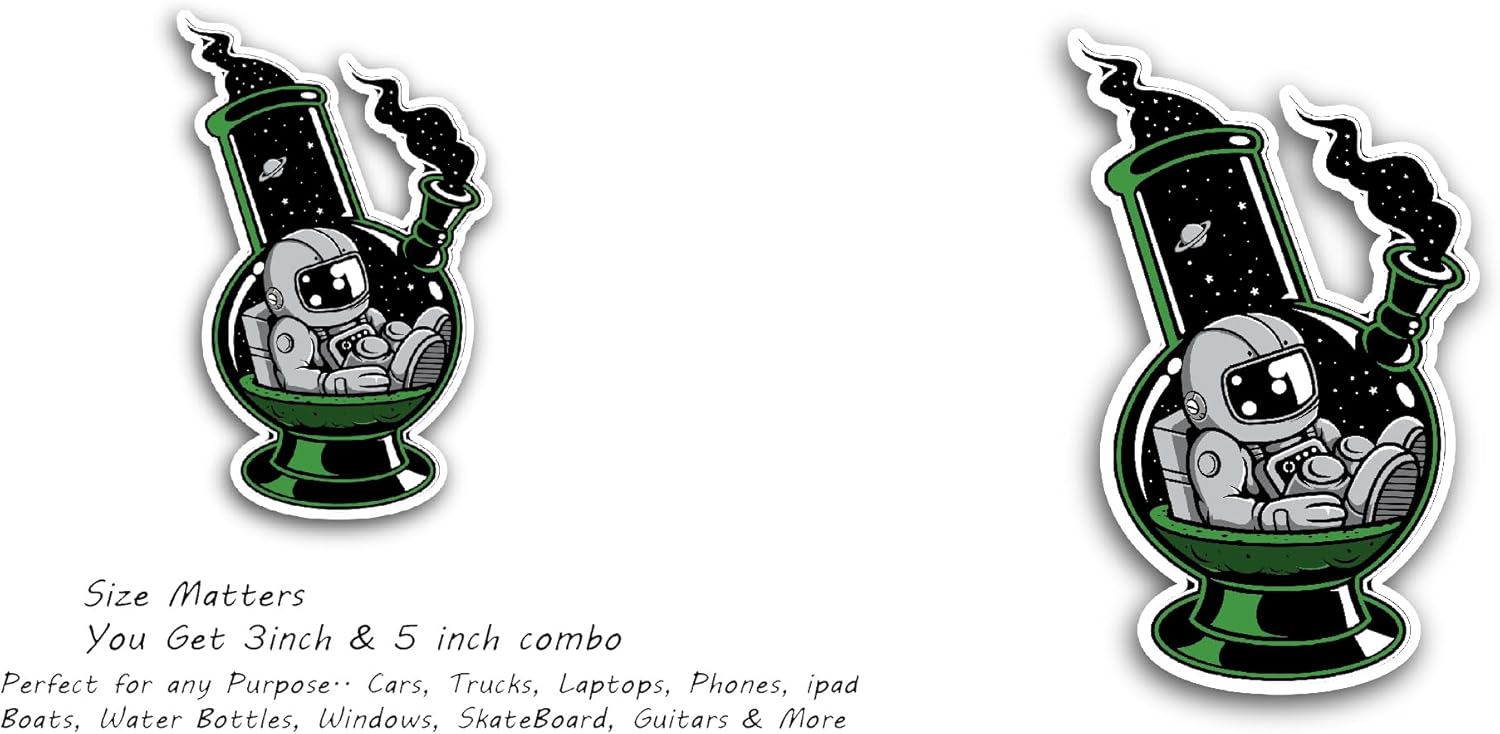 2 (Pieces) 3" and 5" Astronaut Sitting On A Space Ship Sticker, Waterproof Vinyl Decals for Many Purpose Like Cars, Trucks, Laptops, Phones, Windows and More