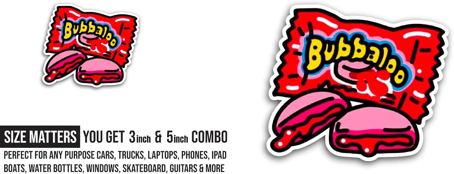 2 (Pieces) 3" and 5" Bubbaloo Sticker, Waterproof Vinyl Decals for Many Purpose Like Cars, Trucks, Laptops, Phones, Windows and More