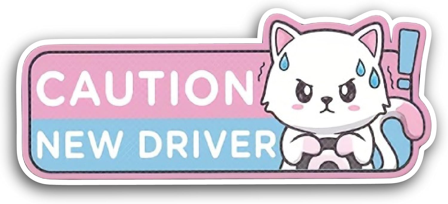 2 (Pieces) 3" and 5" New Driver Sticker, Waterproof Vinyl Decals for Many Purpose Like Cars, Trucks, Laptops, Phones, Windows and More
