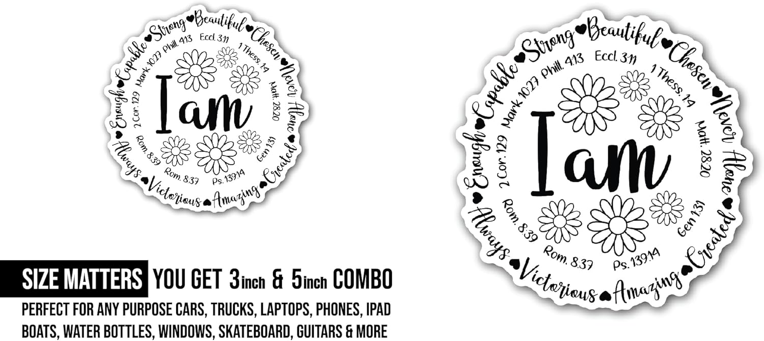 2 (Pieces) 3" and 5" I Am Text Sticker, Waterproof Vinyl Decals for Many Purpose Like Cars, Trucks, Laptops, Phones, Windows and More