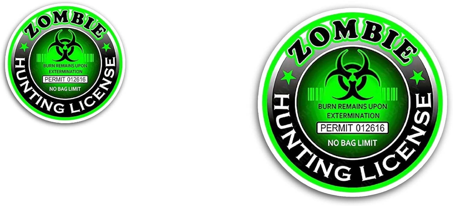 2 (Pieces) 3" and 5" Zombie Hunting Sticker, Waterproof Vinyl Decals for Many Purpose Like Cars, Trucks, Laptops, Phones, Windows and More
