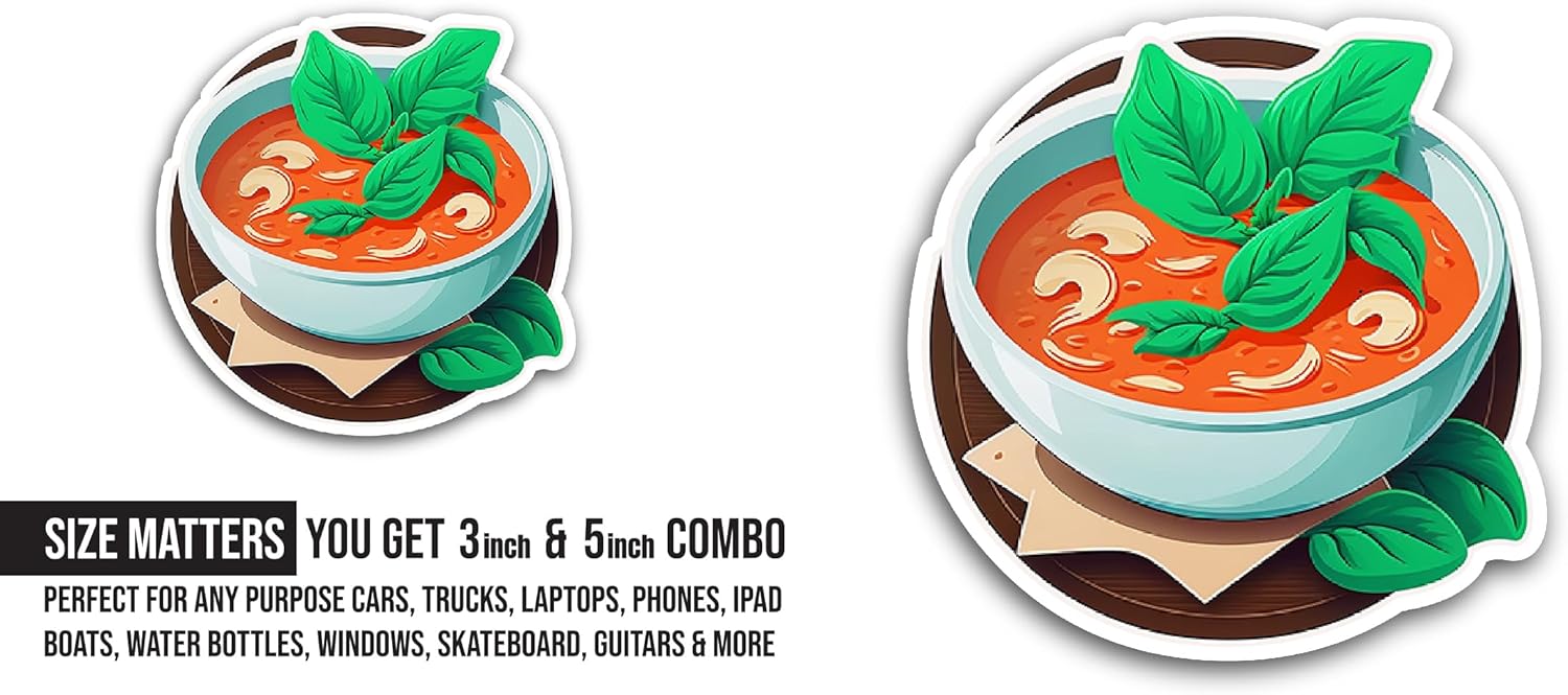 2 (Pieces) 3" and 5" Bowl of Soup Sticker, Waterproof Vinyl Decals for Many Purpose Like Cars, Trucks, Laptops, Phones, Windows and More