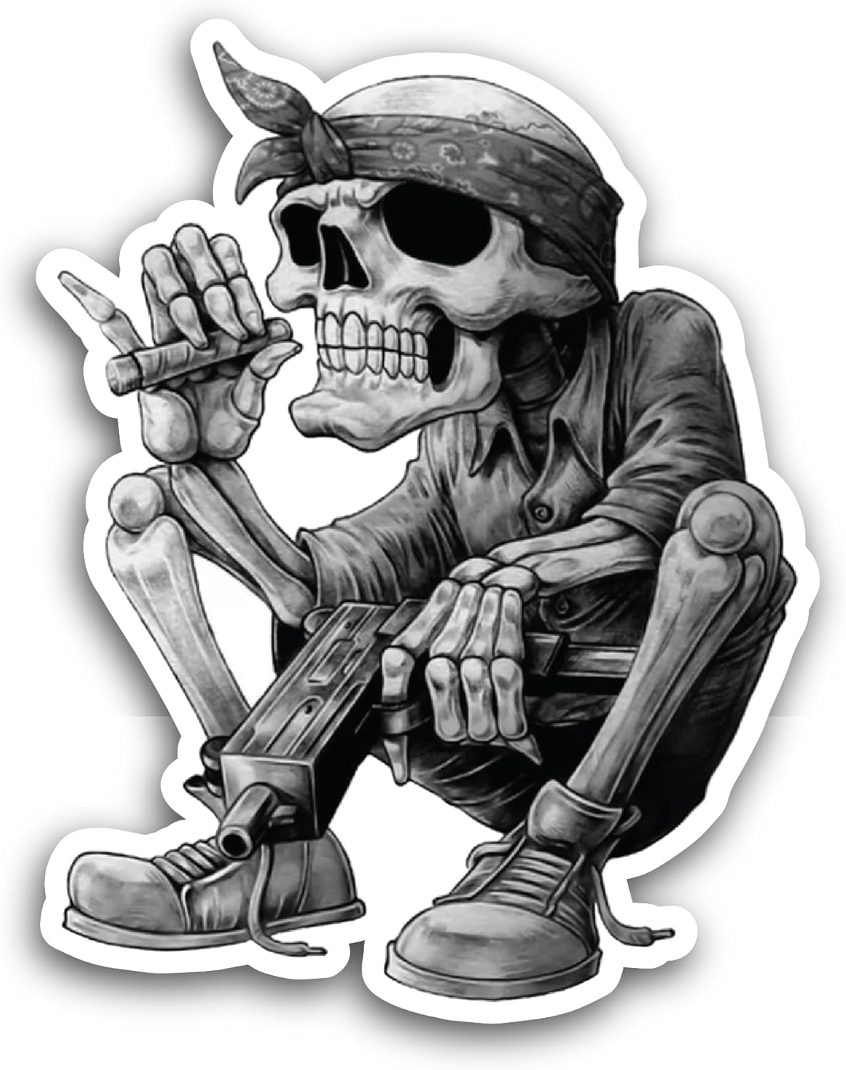 2 (Pieces) 3" and 5" Smoking Skeleton Sticker, Waterproof Vinyl Decals for Many Purpose Like Cars, Trucks, Laptops, Phones, Windows and More